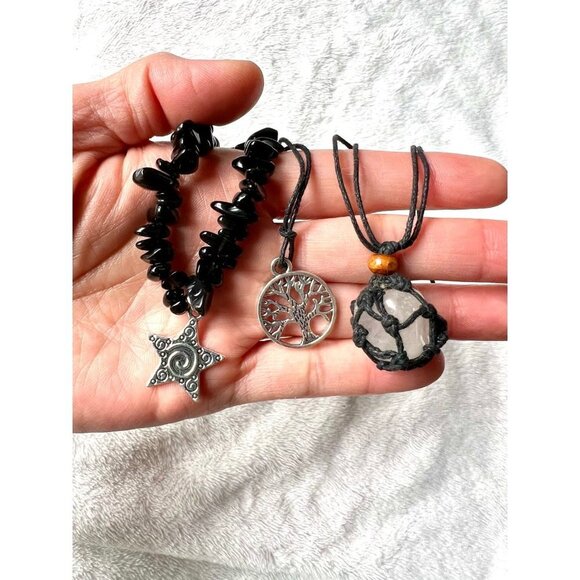 Tree of Life Black Onyx + Quartz 3 Necklace Set! - Picture 1 of 4